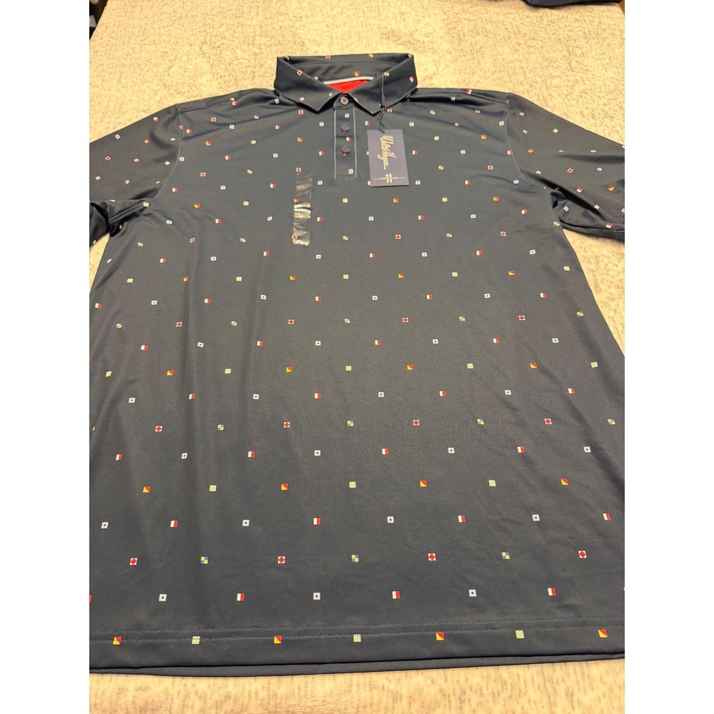 Walter Hagen Mens P11 Sailing Geo Navy Print Performance Polo Shirt L